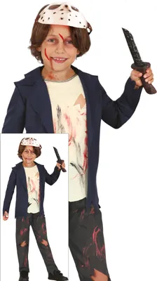 Imagen del producto de Máscara de Halloween, disfraz de figura enmascarada, atuendo terrorífico, disfraz de niño de villano, set de máscara, tema de fantasmas, diseño espeluznante, color azul oscuro y rojo, talla: 140/146, color: azul