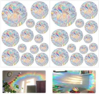 Productafbeelding van Ronde regenbogenfolie voor glasplaten, ter bescherming tegen vogels, set van 26 stuks