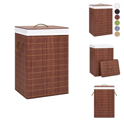 Image de vidaXL Panier à linge en bambou avec 2 compartiments Marron 72 L - Paniers à linge