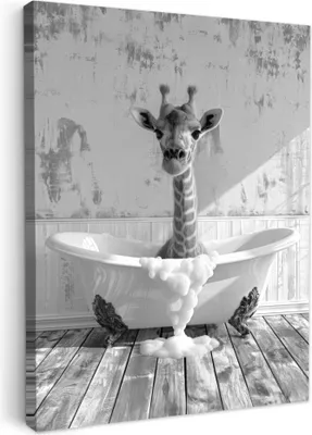 Produktbild von MuchoWow® - Leinwandbilder - Giraffe - Tier - Badewanne - Vintage - Schwarz - Weiß, Wandbild, Wanddeko Bilder Wohnzimmer, 50x70 cm