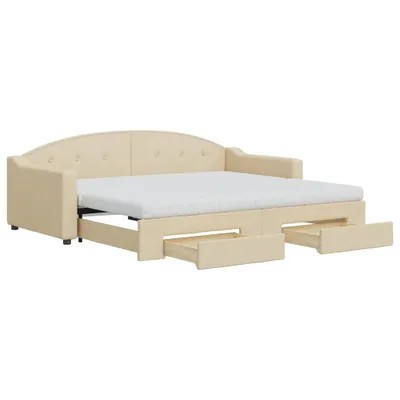 Image de vidaXL Lit de jour extensible avec tiroirs Crème 90x200 cm Tissu