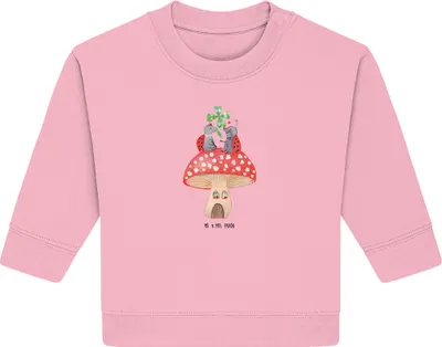 Produktbild von Mr. & Mrs. Panda Organic Baby Pullover Marienkäfer Fliegenpilz 6. - 12. Monat - Baumwolle Pink - Geschenk, Zuhause, Haus, Lustige Sprüche, Fleigenpilzhaus, Wohnung, Bullover