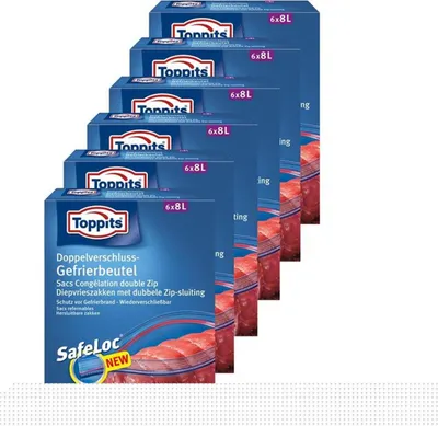Produktbild von Toppits Doppel-Verschluss Gefrierbeutel 6x8 Liter (6er Pack)