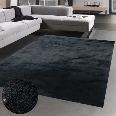 Produktbild von Teppich Shaggy Hochflorteppich waschbar rutschfest schwarz Größe - 80 x 150 cm