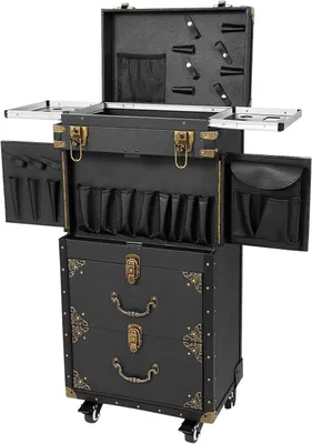 Produktbild von Kosmetik Trolley - Make-up Case - Professionelle Verwendung - Doppel Slot System - 39 x 25,5 x 82 cm - Schwarz