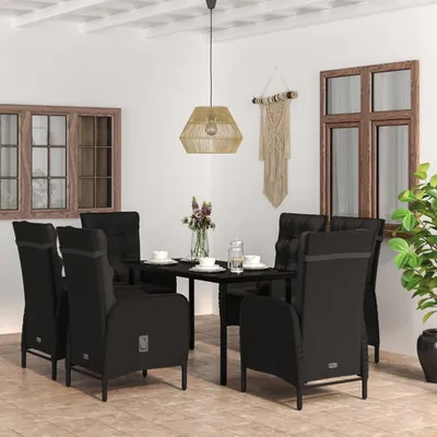 Image de Maison Exclusive - Ensemble de salon de jardin 7 pièces avec coussins noirs