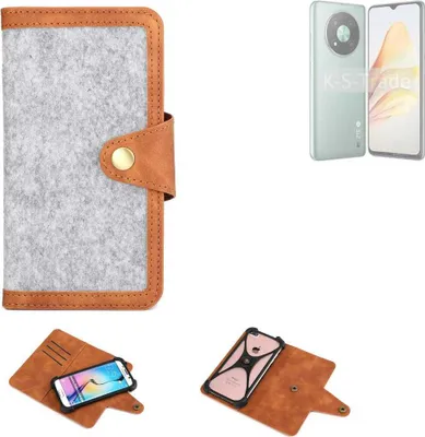 Produktbild von K-S-Trade Handyhülle kompatibel mit ZTE XiaoXian 50 Schutzhülle Filz-Hülle Kunst-Leder hellgrau braun (1x)