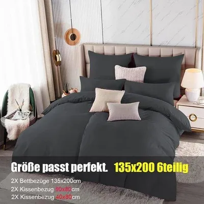 Produktbild von Famanu Bettwäsche Set 135 x 200 cm 6-teilig Mikrofaser Anthrazit