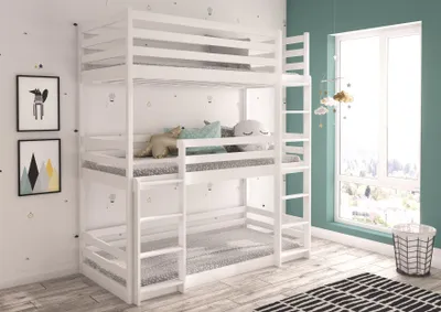 Obrázek produktu pro Třípatrová postel s matracemi 80x180 HAPLIA - bílá