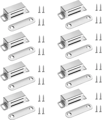 Produktbild von Türmagneten 8 Stück, Edelstahl, mit 32 Schrauben, für Küchenschränke und Schubladen, starke Schließkraft