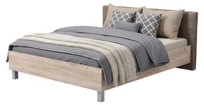 Produktbild von Dmora Doppelbett Maida Braun Eichen Grau, Gepolstertes Kopfteil