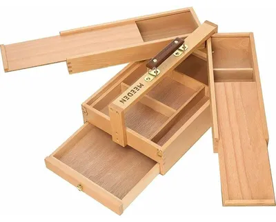 Obrázek produktu pro Úložný box pro umělce – bukové dřevo, multifunkční, skládací, přenosný, s přihrádkami a zásuvkami pro umělecké potřeby