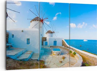 Produktbild von Bild auf Leinwand - Leinwandbild - Griechenland Insel Küste Haus - 105x70cm - Wand Bild - Wanddeko - Leinwanddruck - Bilder - Kunstdruck - Wanddekoration - Leinwand bilder - Wandkunst - CE105x70-2424