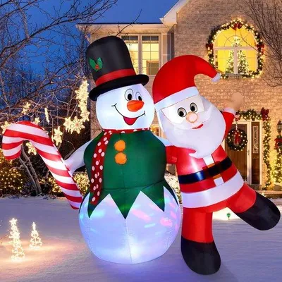 Productafbeelding van Opblaasbare Kerstman & Sneeuwpop met LED Verlichting - Grote Tuindecoratie voor Buiten