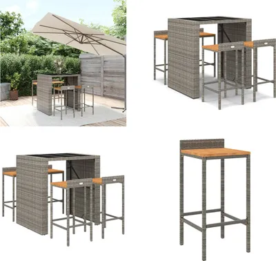 Produktbild von vidaXL 5 tlg. Gartenbar Set Grau Poly Rattan & Massivholz Akazie - Gartenbar Set - Gartenbar Sets - Garten Bar Set - Gartenbar