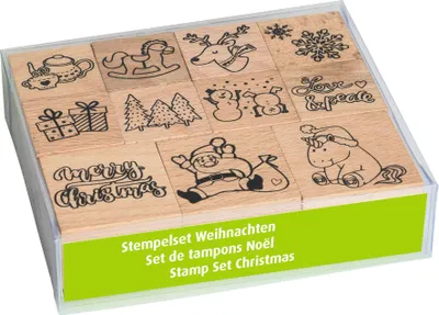 Produktbild von HEYDA Motivstempel-Set "Xmas Patches" in Klarsicht-Box 11 Stempel