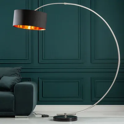Produktbild von cagü: Design Bogenlampe ARC Schwarz-Gold mit Dimmer Marmor Designklassikerfuß Schwarz 180cm Höhe