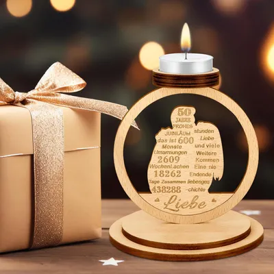 Productafbeelding van 50e huwelijksdagcadeaus - houten kaarsenstandaard geschenken, gouden bruiloftsdecoratie, gelukkig 50e jubileumcadeau voor vrouw man koppels
