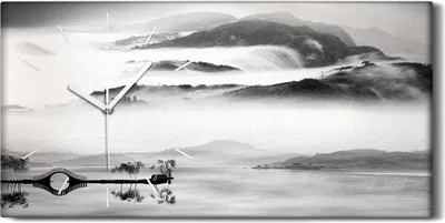 Produktbild von Küchenuhr Bürouhr Leinwand Uhr 60x30 Gemälde See Berge Nebel Brücke Kunst - weiße Hände