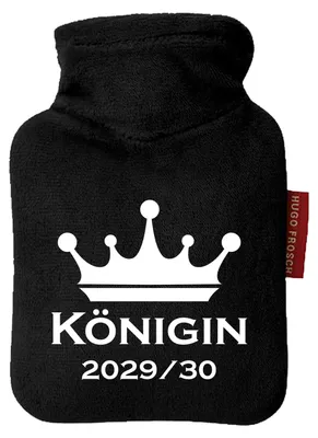 Produktbild von Huuraa Mini-Wärmflasche Königin 2029/30 Krone Schüztenkönigin 0,2 Liter Black Mini Veloursbezug Taschenwärmer Geschenkidee