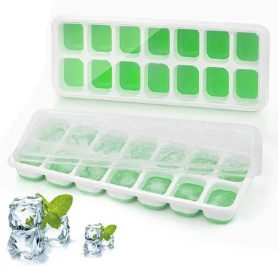 Imagen del producto de Ibenzoa®: Juego de 2 moldes para hielo de silicona apta para uso alimentario, con tapa. Flexibles, antiadherentes y apilables, ideales para el congelador