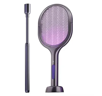 Produktbild von Elektrische Fliegenklatsche 3000V, 2 in 1 Mückenklatsche Elektrisch 90° klappbarer Kopf, ausziehbar 65cm, USB-C Akku, Insektenvernichter