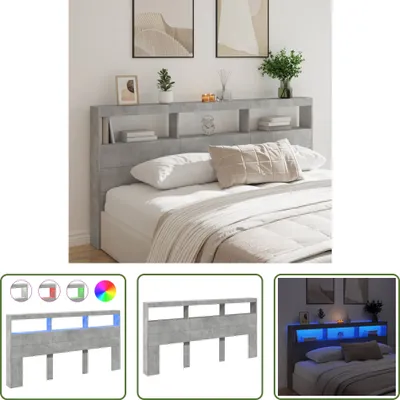 Productafbeelding van Living Store LED-hoofdeinde met opbergvakken, betonkleur, 200x17x102 cm