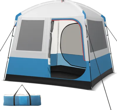 Produktbild von Costway Kuppelzelt 5 Personen, wasserdicht, Netz PE, Tragbar, Blau Weiß, mit 2 Türen, 3 Netzfenstern, Bodenplane, inkl. Tragetasche, 12 Heringe, 4 Seile