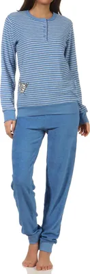 Produktbild von Damen Frottee Pyjama Schlafanzug mit Bündchen und süsser Tier Applikation - 202 201 13 112 ; hellblau , 40/42