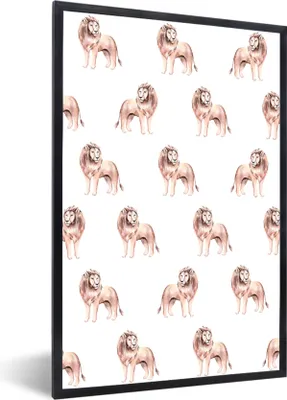 Produktbild von MuchoWow® MuchoWow® Gerahmtes Poster Löwe - Illustration - Muster 40x60 cm - Poster mit zchwarzem Bilderrahmen - Papierdruck - Wandbilder