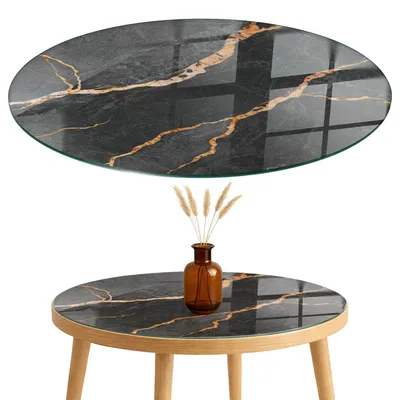 Produktbild von Glasplatte Tisch – Esstischplatte Glas – Tischplatte Glas – Glasarbeitsplatte Tisch – Glasplatte Esstisch – Pflegeleicht – Witterungsbeständig – fi50 cm – Marmormuster mit Adern
