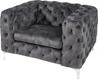 Produktbild von Casa Padrino Chesterfield Samt Sessel Grau / Silber - Moderner Wohnzimmer Sessel - Chesterfield Möbel