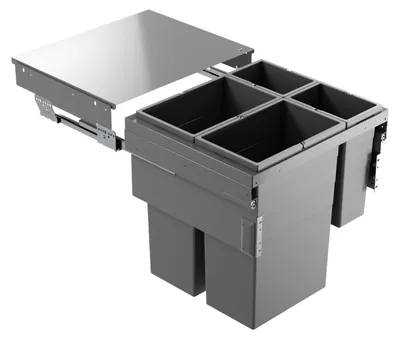 Image de Poubelle encastrable Hailo Euro-Cargo NT480, 90 L, 60 cm, gris foncé, tri sélectif