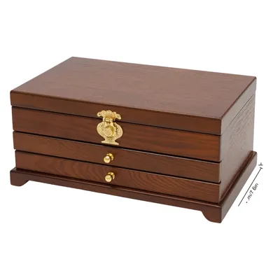Image de Boîte de rangement pour bijoux, 3 niveaux, design moderne en marron foncé et vert olive