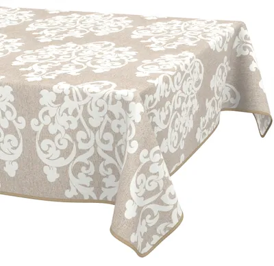 Produktbild von Tischdecke 140x240cm Rechteckig Beige abwaschbar Baumwolloptik Barock Ornament Beige wetterfest mit Saumkante