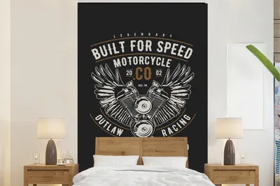 Produktbild von MuchoWow® Fototapete für Wohnzimmer oder Schlafzimmer Wandtapete Vinyl Motivtapete Mancave - Motor - Flügel - Vintage - 160x240 cm - Vinyltapete