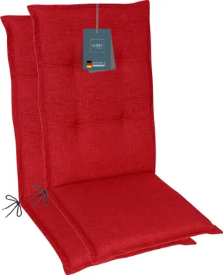 Produktbild von LILENO HOME Gartenstuhl Auflagen als [2er Set - Hochlehner] in Rot - bequeme Liegen als Sitzauflagen für Gartenmöbel - Stuhlkissen für Gartenstühle und Klappstühle