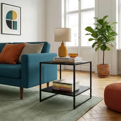 Produktbild von Beistelltisch 'Salsnes' 53 x 51 x 51 cm Nachttisch mit Ablage Stahl Schwarz