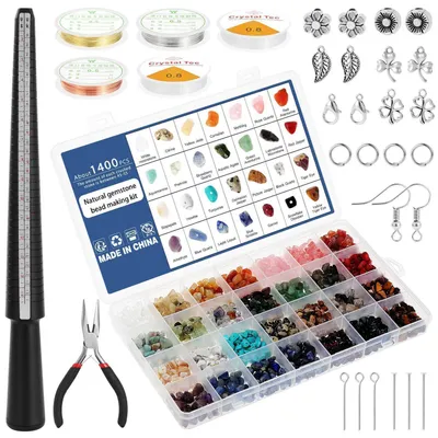 Produktbild von Schmuckherstellungs-Set mit 1600+ Perlen, 28 Farben, Edelstein-Kristallperlen, Bastelset für Ringe & Schmuck
