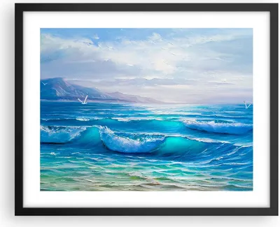 Produktbild von Gerahmtes Poster - Schwarzer Rahmen - Meer Welle Möwe - 50x40 cm - Wand Bild - Wanddeko - Wandbilder - Kunstposter - Wandposter - Bilderrahmen - Bilder - Kunstdruck - Wandbild - P2BAA50x40-4033