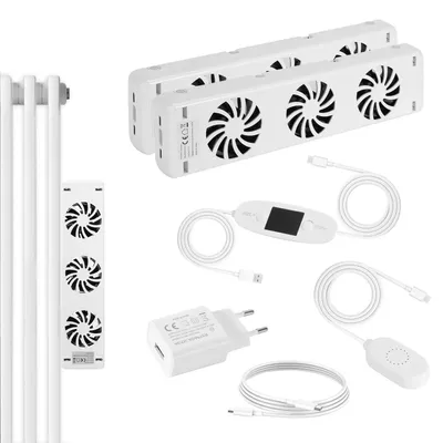 Immagine prodotto di Set di 2 amplificatori per radiatori Eikuavons, ciascuno con 3 ventole, dimensioni 30 cm, con regolatore di temperatura, adatti a radiatori fino a 100 cm