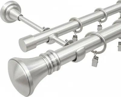 A close-up studio shot of a double curtain rod system.