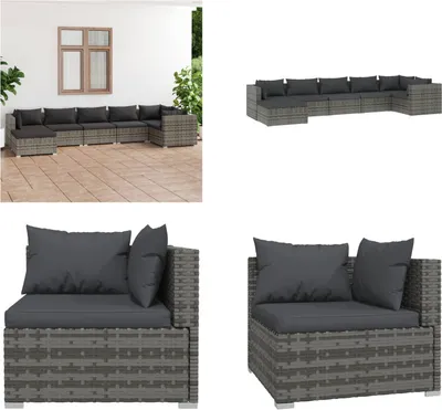 Produktbild von vidaXL 7 tlg. Garten Lounge Set mit Kissen Poly Rattan Grau - Garten-Lounge-Set - Garten-Lounge-Sets - Terrassen-Lounge-Set - Terrassen-Sofa-Set