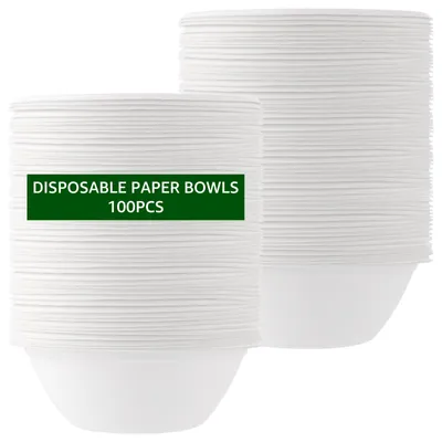 100 Suppenschalen 750 ml, Einweg, Zuckerrohr, kompostierbar, weiß