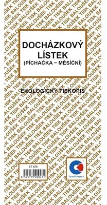Obrázok produktu pre Tiskopis Docházkový list - píchačka v bloku Baloušek, 1/3 A4, 10 listů
