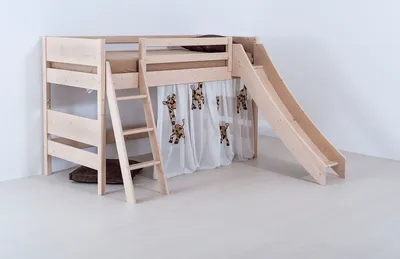 Produktbild von Kinder-Hochbett Castello 140 x 200 cm Zirbe Natur mit Leiter und Rutsche