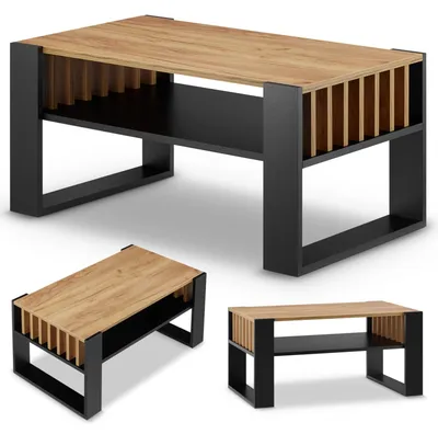 Produktbild von Couchtisch Wohnzimmertisch Beistelltisch - 92 cm - Schwarze Eiche - Stauraum
