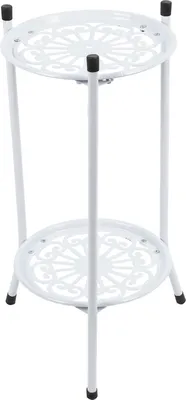 Image de support de plantes en métal à 2 étages Support de pots de fleurs Étagère d'affichage Décoration intérieure Accessoires de jardin Blanc