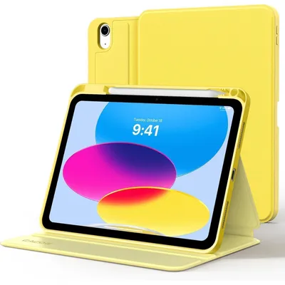 Image de Étui de protection pour iPad 11e/10e génération, avec support pour stylet, type folio, couleur jaune