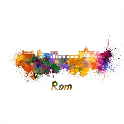 Produktbild von Wallario Premium Glasbild, freischwebende Optik, kräftige Farben, Größe 30 x 30 cm Motiv Städte als Aquarell - Skyline von Rom
